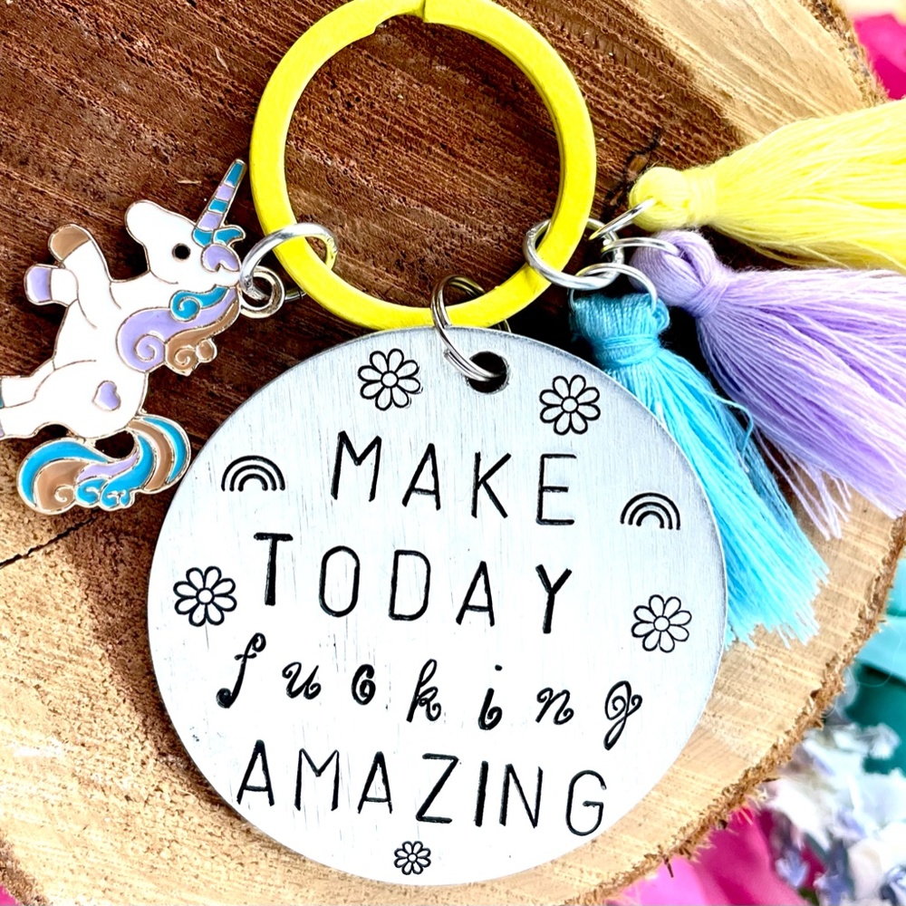 ADULT HUMOR - Make today F*cking Amazing. - Hand Stamped Keychain - Funny Gifts - Picture 3 of 4